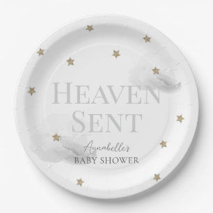 Heaven Sent Grey Cloud Genderneutraal Baby shower Papieren Bordje