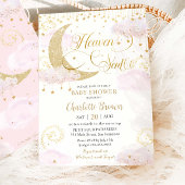 Heaven Sent Moon and Stars Pink Gold Baby Shower Kaart