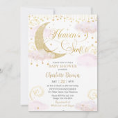 Heaven Sent Moon and Stars Pink Gold Baby Shower Kaart (Voorkant)