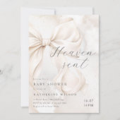 Heaven Sent Neutral Bow Baby Shower Invitation Kaart (Voorkant)