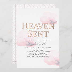 Heaven Sent Pink Cloud Meisje Baby shower Folie Uitnodiging