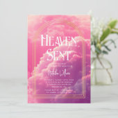 Heaven Sent Pink Clouds-Baby shower Kaart (Staand voorkant)