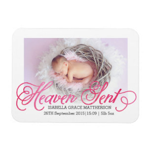 Heaven Sent Pink Waterverf Birth Announement Magneet