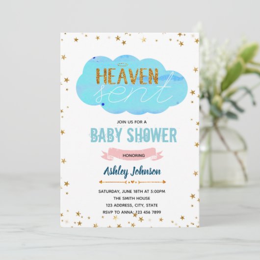 Heaven stuurde baby shower-uitnodiging kaart (Staand voorkant)