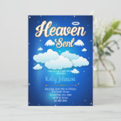 Heaven stuurde jongen baby shower uitnodiging (Staand voorkant)
