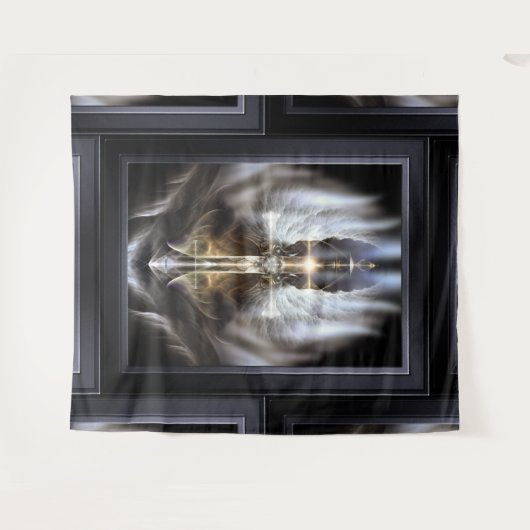 Heavenly Angel Wing Cross Black Fractal Art Wandkleed (Voorkant (horizontaal))