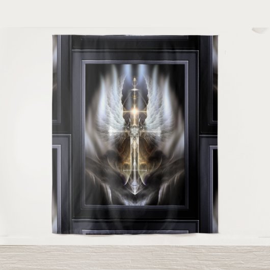 Heavenly Angel Wing Cross Black Fractal Art Wandkleed (Voorkant)