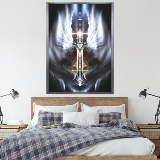 Heavenly Angel Wing Cross Fractal Art Compositie Canvas Afdruk (Insitu (Slaapkamer))