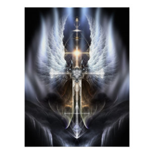 Heavenly Angel Wing Cross Fractal Art Compositie Perfect Poster