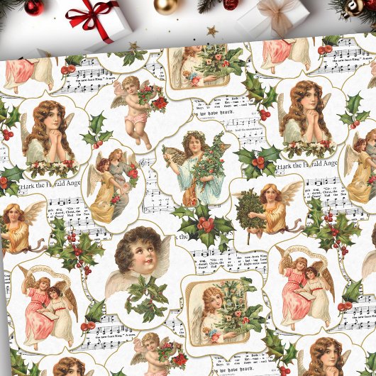Heavenly Angels, Holly & Music Collage Tissuepapier