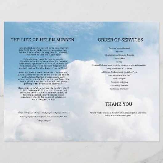 Heavenly Begrafenisprogramma Sjabloon (Achterkant)