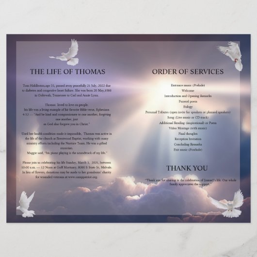 Heavenly Begrafenisprogramma Sjabloon (Achterkant)