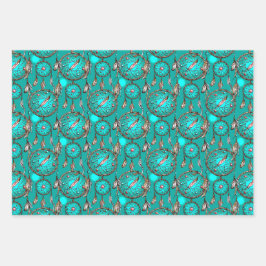 Heavenly Blue Dream Catcher Pattern Inpakpapier Vel