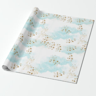 Heavenly Gold Star Dust Angel Clouds Gift Wrap Cadeaupapier