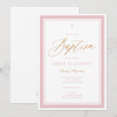 Heavenly Grace Baptism Invitation (Pink) (Devant / Derrière)