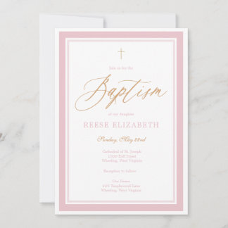 Heavenly Grace Baptism Invitation (Pink) Kaart