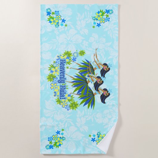 Heavenly Hula Hawaiian Hula Girl Turq Hibiscus Strandlaken (Voorkant)