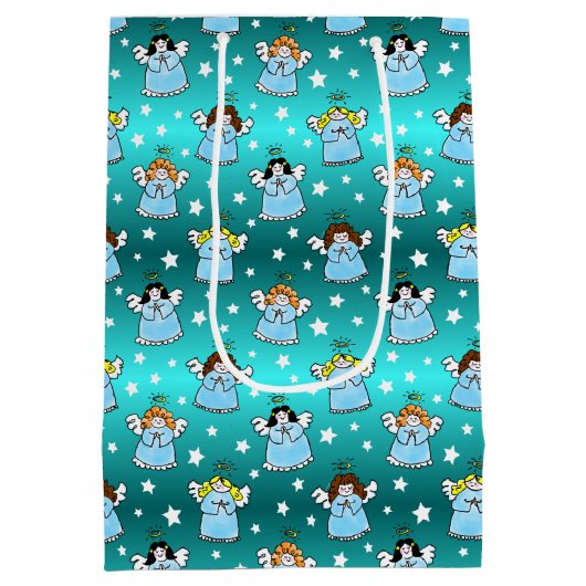 Heavenly KerstAngels Pattern Medium Cadeauzakje (Achterkant)