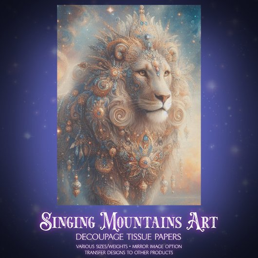 Heavenly Lion with Beaded Details Craft Decoupage Tissuepapier