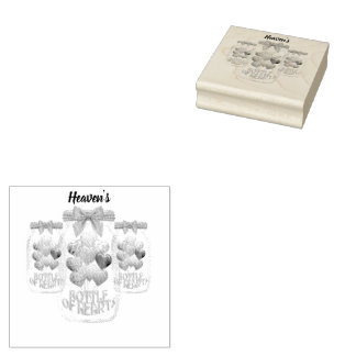Heaven's flesje van harten met houten rubberen ste 	rubberstempel