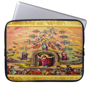 Heaven's Gate met een gouden foliestructuur en Jez Laptop Sleeve