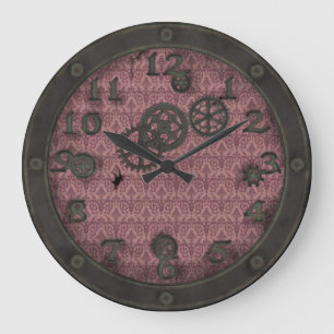 Heavy Bronze Steampunk Porthole Pink Grote Klok