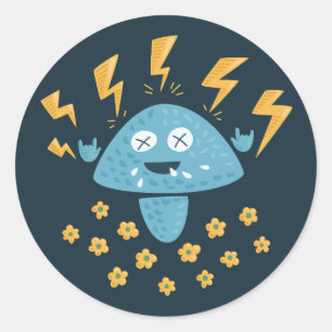 Heavy Metal Mushroom Funny Music Ronde Sticker