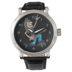 Heavy Metal Rock Gitarist Cartoon Horloge
