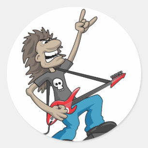 Heavy Metal Rock Gitarist Cartoon Ronde Sticker