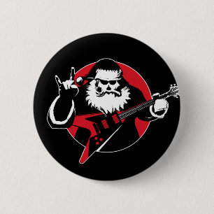 Heavy Metal Santa Claus-spelgitaar Ronde Button 5,7 Cm