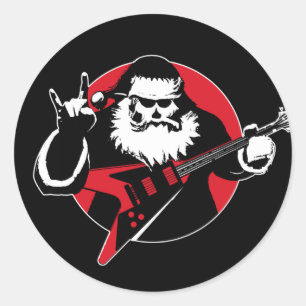 Heavy Metal Santa Claus-spelgitaar Ronde Sticker
