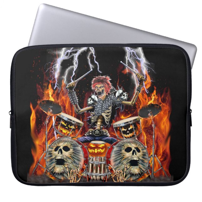 HEAVY METAL ZOMBIE DRUMMER LAPTOP SLEEVE (Voorkant)