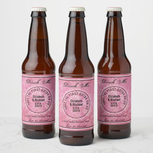 Heb 1e Drink op ons - DRINK ME ROZE bruiloft gunst Bier Etiket (Flessen)