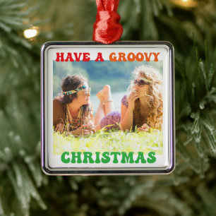 Heb een aangepaste hippie-foto met een kerst in Gr Metalen Ornament