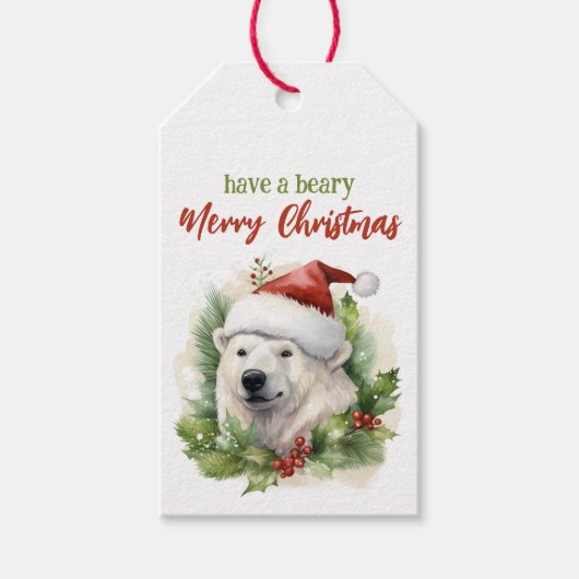 Heb een Beary Merry Christmas Polar Beer Funny Cadeaulabel (Voorkant)