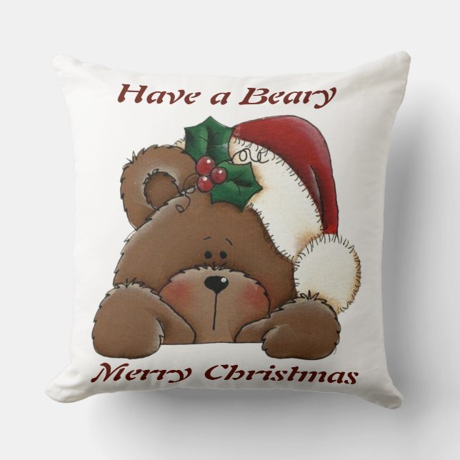 Heb een beary Merry Kerstmis Pillow/ Pset Kussen (Voorkant)