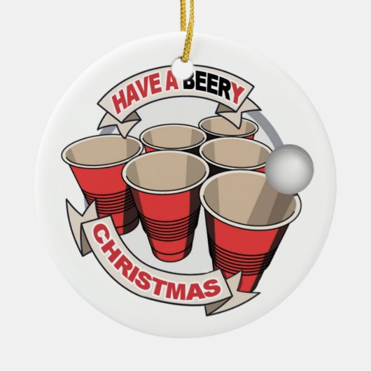 Heb een beery kerstbeer pong keramisch ornament (Voorkant)