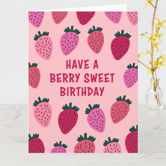 Heb een Berry Sweet Verjaardag - Aardbei Pun Kaart (Gele Bloem)