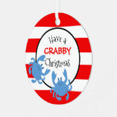 Heb een Crabby-kerstrode Nautical Stripe Metalen Ornament (Voorkant links)