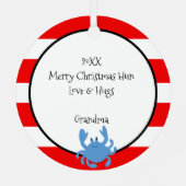 Heb een Crabby-kerstrode Nautical Stripe Metalen Ornament (Achterkant)
