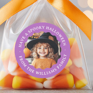 Heb een enge Halloween gegolfde rand foto paars Ronde Sticker