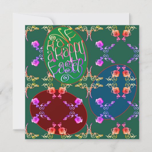 "Heb een gelukkige Pasen" Eieren Groene Blank Kaar Feestdagenkaart (Voorkant)