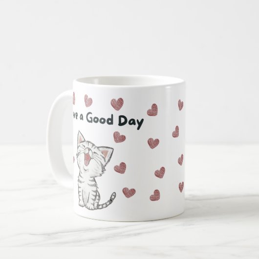 Heb een goede dag Mok, Schattigee kat koffie cup Koffiemok (Voorkant links)