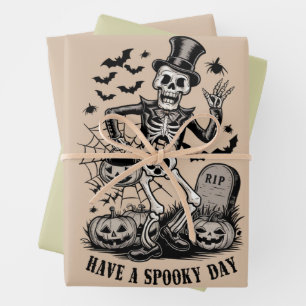 Heb een griezelige dag Halloween Heks Skelet Inpakpapier Vel