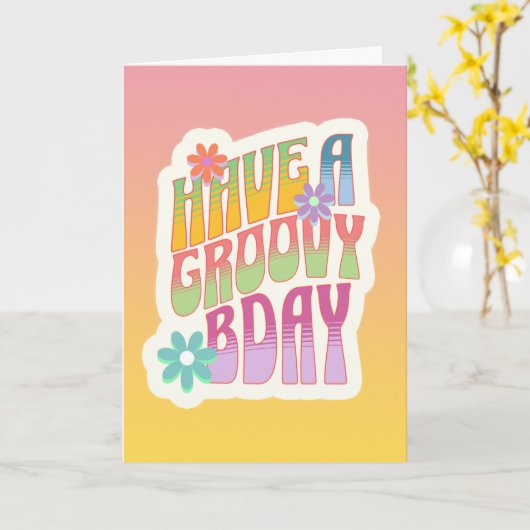 Heb een groovy verjaardag | Retro Hippie Kaart (Gele Bloem)