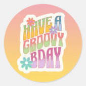 Heb een groovy verjaardag | Retro Hippie Ronde Sticker (Voorkant)