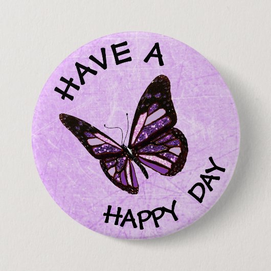 Heb een Happy Day Paarse Butterfly Button (Voorkant)