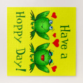 Heb een hoppy Day Cute Cartoon Frogs Green Yellow Legpuzzel (Horizontaal)