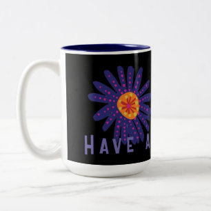 Heb een leuke dag tekst bloem afbeelding twee-tint tweekleurige koffiemok