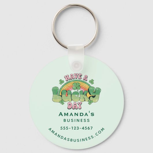 Heb een Lucky Day Retro Typography Business Sleutelhanger (Achterkant)